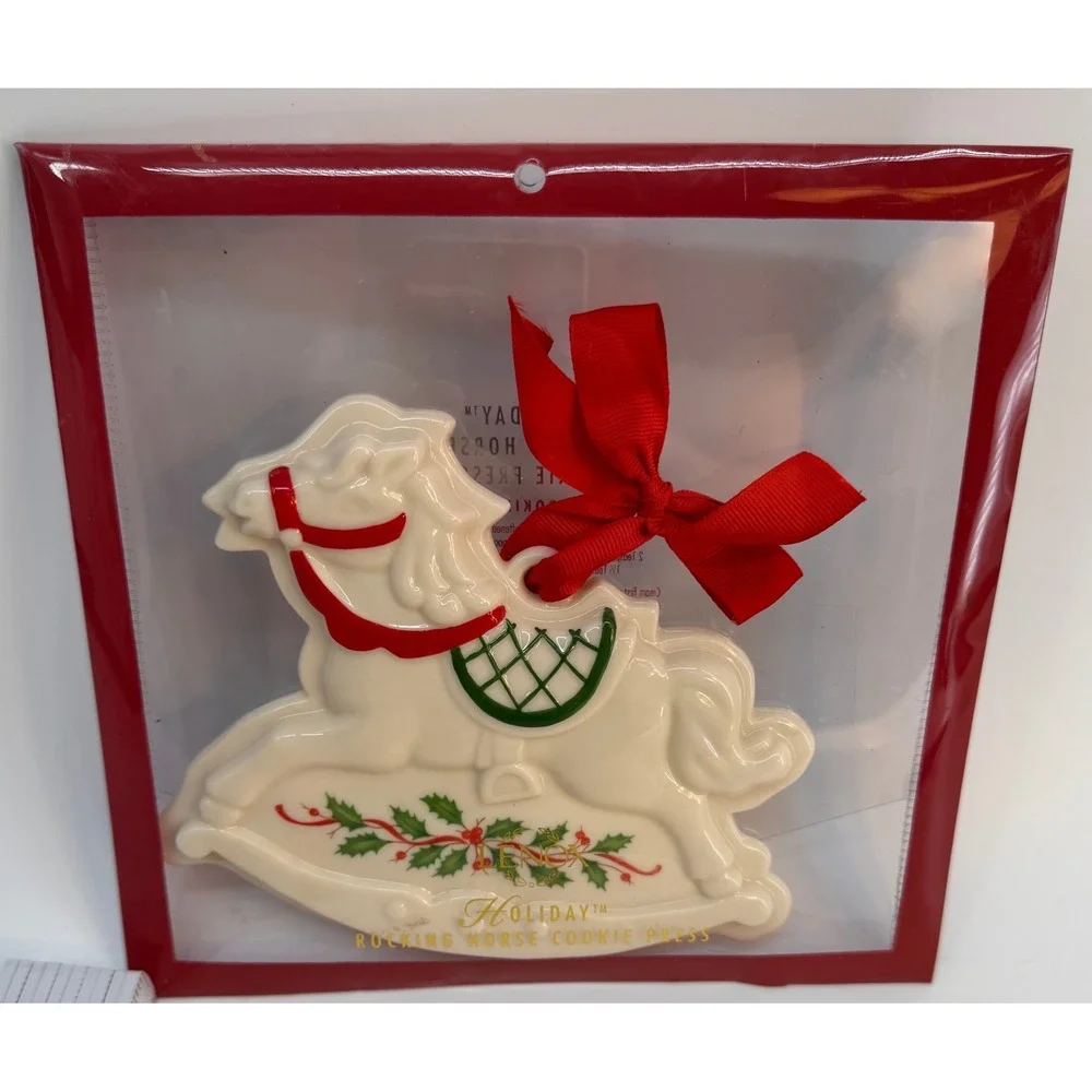 Lenox Holiday Rocking Horse Cookie Press Porcelain Ornament Holly Berry 6095244